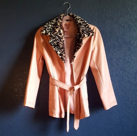 BB Dakota Pink Pleather Leopard-print-collar Coat - Picture 2 of 4